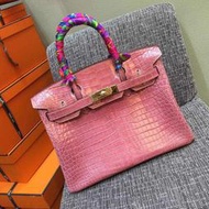 愛瑪仕 柏金包 Hermes Birkin T5 Rose Jaipur 蜜桃粉 金扣亮面倒V鱷魚皮 30Cm