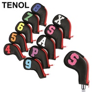 TENOL 10PCS Golf Iron Covers,Embroidery Pattern PU Leather Golf Head Covers 6