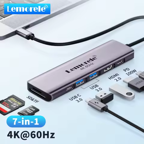 Lemorele TC45 7Port USB to HDMI 4K 60Hz Docking Station USB C HUB Type-C USB Adapter PD100W SD TF Fo