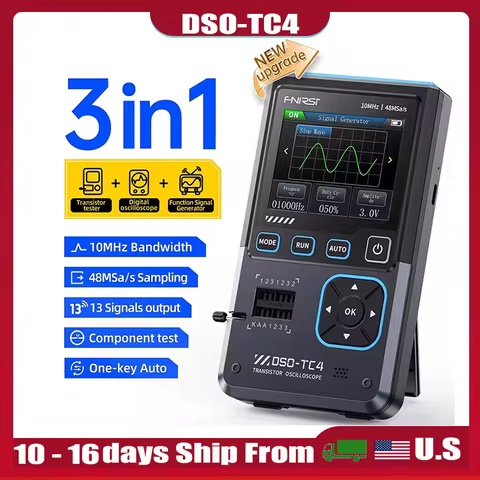 FNIRSI Digital Oscilloscope 10MHz 48Ms/s Transistor Tester Electronic Component Tester USB Charger T