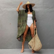 2023 Bikini Cover-ups Black Retro Striped Self Belted Plus Size WomenSummer Kimono Dress Beach Wear 