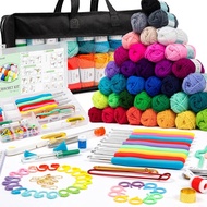 INSCRAFT 113 Piece Crochet Kit with Yarn Set– 1600 Yards Assorted Yarn for Knitting and Crochet, 73P