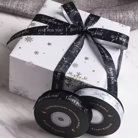 20mm Wide Marble Embossed Silver Font Just for You English Letter Printing with Floral Bouquet Gift 