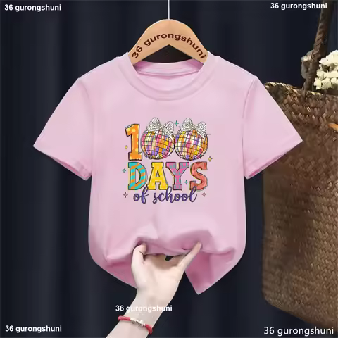 New Girls T Shirt Glitter 100 Days Shirt Children Clothes Girl Disco Ball 100 Days Of School Fashion