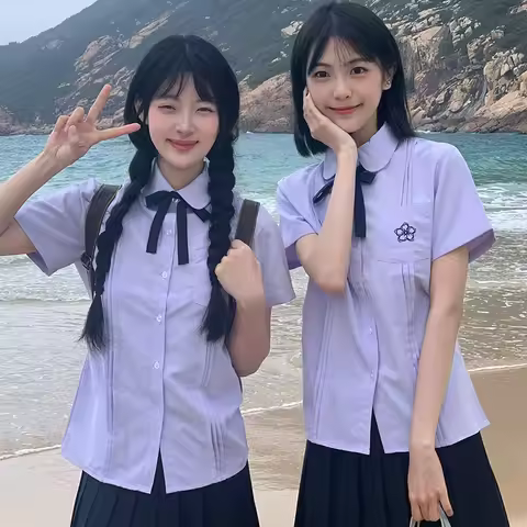 Thailand JK Uniform Set for Middle High School Student Girl Purple Shirt Clothes Thai College Preppy