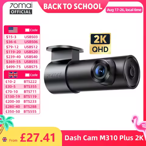 70mai M310 Plus 2K 1440P Dash Cam 143°FOV f/1.55 Large Aperture Smart Voice Control 24H Parking Guar