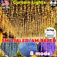【24H】5M 216LED Lampu raya Curtain light lampu hiasan Fairy Light Colorful icicle Lampu Led Outdoor h