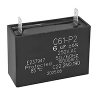 C61-P2 6μF 250VAC Kapasitor – 50/60Hz 10,000 AFC Kapasitor Operasi Motor - C22.2 No.190 Disahkan 85 