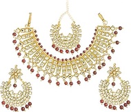 Traditional Indian Gold Plated Kundan Pearl Choker Bridal Necklace Combo Jewellery Set with Tikka and Earrings for Women