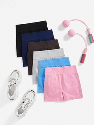 6pcs ผู้หญิงกีฬากางเกงขาสั้น Shaping กางเกงขาสั้นโยคะกางเกงขาสั้น Harajuku Y2K สั้นผู้หญิง Lolita ขี