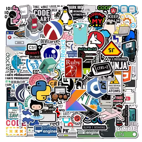 50/100pcs Network Hacker Programming Stickers Funny Cartoon It Engineer Computer Sticker Luggage Lap
