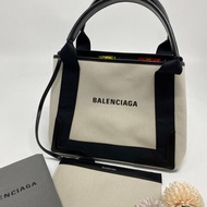 Balenciaga 巴黎世家 NAVY CABAS 白色帆布拼花卉內裡 手提包/斜背包/二用包
