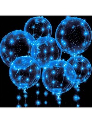 藍色led燈氣球,7/10入組20英寸泡泡氣球,配有7/10條3.0米led燈串(不含電池),適用於生日、畢業、婚禮、情人節、萬聖節和聖誕節派對場所裝飾