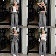 Long jeans - Women's jeans in painted gray tone, modern fashion, high waisted design, flattering 34c