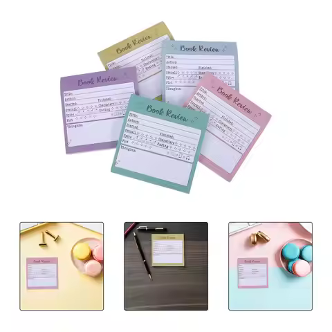 5 Pack Book Review Notes Self Stick Book Review Notepad for Journal Tracking Colorful Tracker Sticky