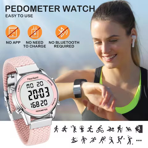 Hearkent Pedometer Sport Watches Step Counter Watch Women Digital Watches Calories Mile Stopwatch Co