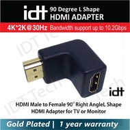 IDT HDMI Male to Female 90 Degree Right Angle L Shaped Adapter