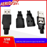 AERIDOK Type A USB Plug, Type A Black Male USB Socket, USB Connector Plastic DIY Connector With  4 P