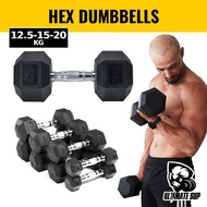 UltimateSup Hex Dumbbell, Rubber Coated With Comfortable Grip Dumbbell Bar, 12.5kg, 15kg, 20kg, Gym 