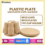 Hodeso Plastic Plate Set with Plastic Cup rack/Plato Baso Set