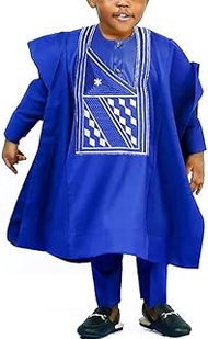 HD Kids African Clothing Embroidery Dashiki Outfit 3 Pieces Agbada Robe for Boy