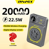 Awei P52K 10000mAh Fast Charging Wireless 15W Powerbank 22.5W Magnetic Power Bank With Digital Displ