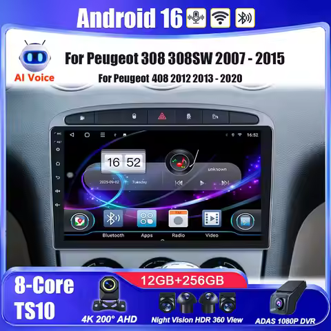 Android 16 Carplay Car Radio For Peugeot 308 308 SW 408 RCZ 2007-2015 Stereo Car Multimedia Player G