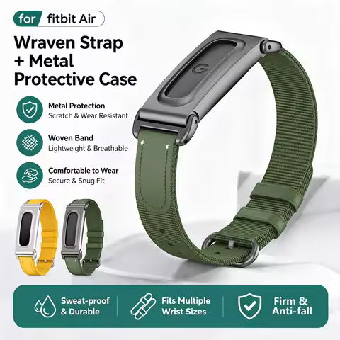For Google Fitbit Air Band lightweight and Breathable Woven Band with Integrated Metal Protective Fr
