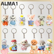 ALMA Sylvanian Families Doll Keychain, Mini Cute Poodle Doll Keyrings, Funny Acrylic Forest Family A