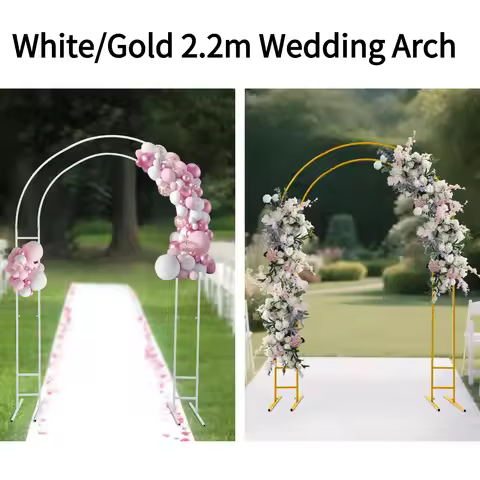 2.2m Gold/White Wedding Arch Stand Metal Backdrop Frame with Stable Base DIY Event Decor for Flowers