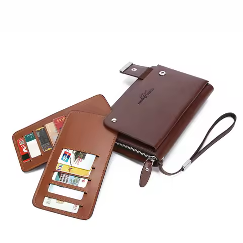 Fashionable men's solid color PU leather handbag card bag long wallet sacoche homme pochette uomo Cl