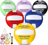 Junkin 6 Pack Volleyballs Official Size 5 Waterproof Soft Volleyball with Pump and Net Bag Outdoor I