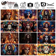 FLYTOP 180110cm Holiday Skull Backdrop Large Painted Skull Photo Banner Day of the Dead Style Festiv