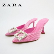 ZARA rose rhinestone pointed high-heeled wedding Muller shoes women's stiletto summer new Baotou sandals