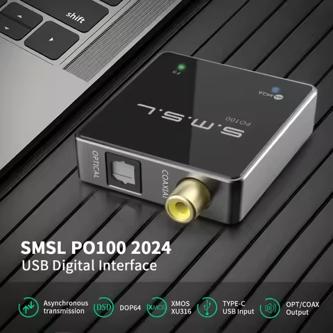 SMSL PO100 2024 MQA Audio USB C DAC XMOS Digital Interface 44.1-192kHz DOP64 DSD Type-c To Optical C