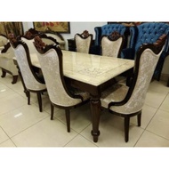 dining table set stone top Narra wood