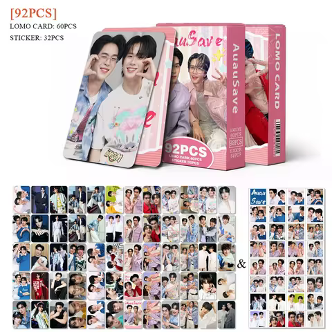92PCS Thailand Star AuauSave Photo Cards Set - Auau & Save Lomo Card Collection with Bonus Stickers