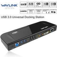 Wavlink USB แท่นวางมือถือแสดงผลแบบ Dual Universal 3.0ที่มีรองรับ HDMI อีเธอร์เน็ตกิกะบิต/DVI/VGA พอร