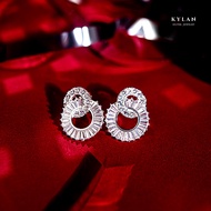Kylan Silver KL0180 Women's Full Diamond Earrings Baguette