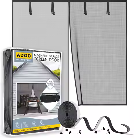 Heavy Duty Garage Door Screen, 2 Car 8x7FT with Magnetic Closure & Weighted Bottom, Easy Assembly fo