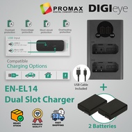 Digieye EN-EL14 Dual Charger with Battery Kit USB Port Nikon D3100 D3200 D3400 D5100 D5500 D5600