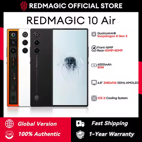Global Version Redmagic 10 Air NX779J Snapdragon 8 Gen 3 6.8" AMOLED 120Hz 2480 x 1116 50MP*2+16MP 6