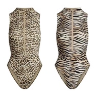 Skims Skims SIGANTURESWIMBIKINITOP Sexy Zipper Top Leopard Print Jumpsuit