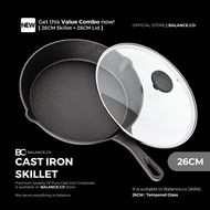 26CM Balance.co Pre-Seasoned Pure Cast Iron Skillet NonStick FryingPan Outdoor Camping Cookware 铸铁煎锅