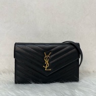 YSL 393953 黑魚子醬金釦woc Kate 斜背包
