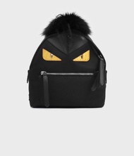 Preloved Fendi Mini Monster Backpack in Black Nylon with Fox Fur