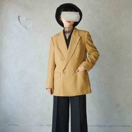 尋寶古著-DAKS英倫品牌簡約駝色質感毛呢雙排扣西裝外套