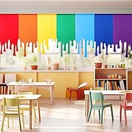 Hahafelt 7 Pcs Rainbow Classroom Curtains Back to Classroom Rainbow Colorful Paint Curtain with Leak