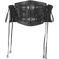 Gothic Punk Womens Waist Corset Belt Alternative Emo Fashion Two-layer Cowhide Leather Belt Stylish 