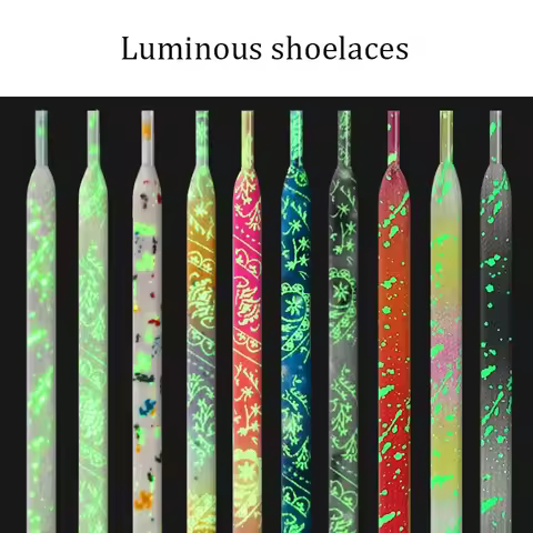 Flat Luminous Shoelaces for Sneakers Fluorescent Glow-in-the-dark Printing Cashew Flower Splash Ink 
